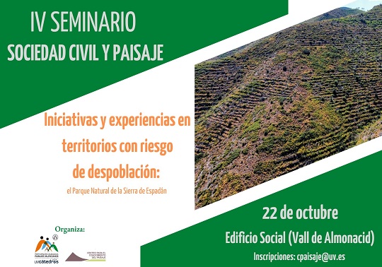 Cartel difusión del IV Seminario Sociedad Civil i Paisaje. Aparece el título, el lugar y la fecha